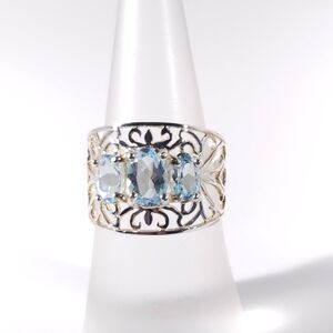 Sky Blue Topaz Filigree Ring Sterling Silver Size 5-3/4
